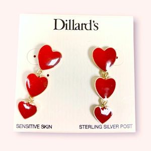 Triple linear drop enamel heart earrings by Dillards